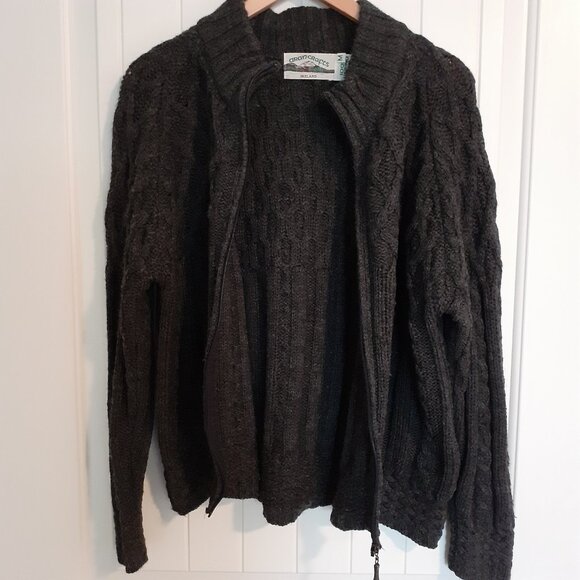 Aran Crafts Full Zip Mock Neck Merino Wool Cardigan Sweater Gray Size M - Picture 7 of 11